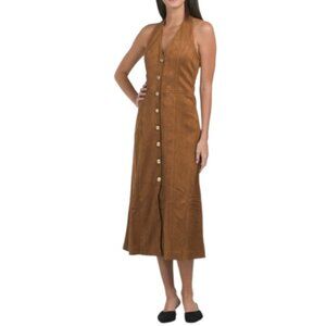 ENDLESS ROSE Tan Faux Suede Fitted Midi Dress